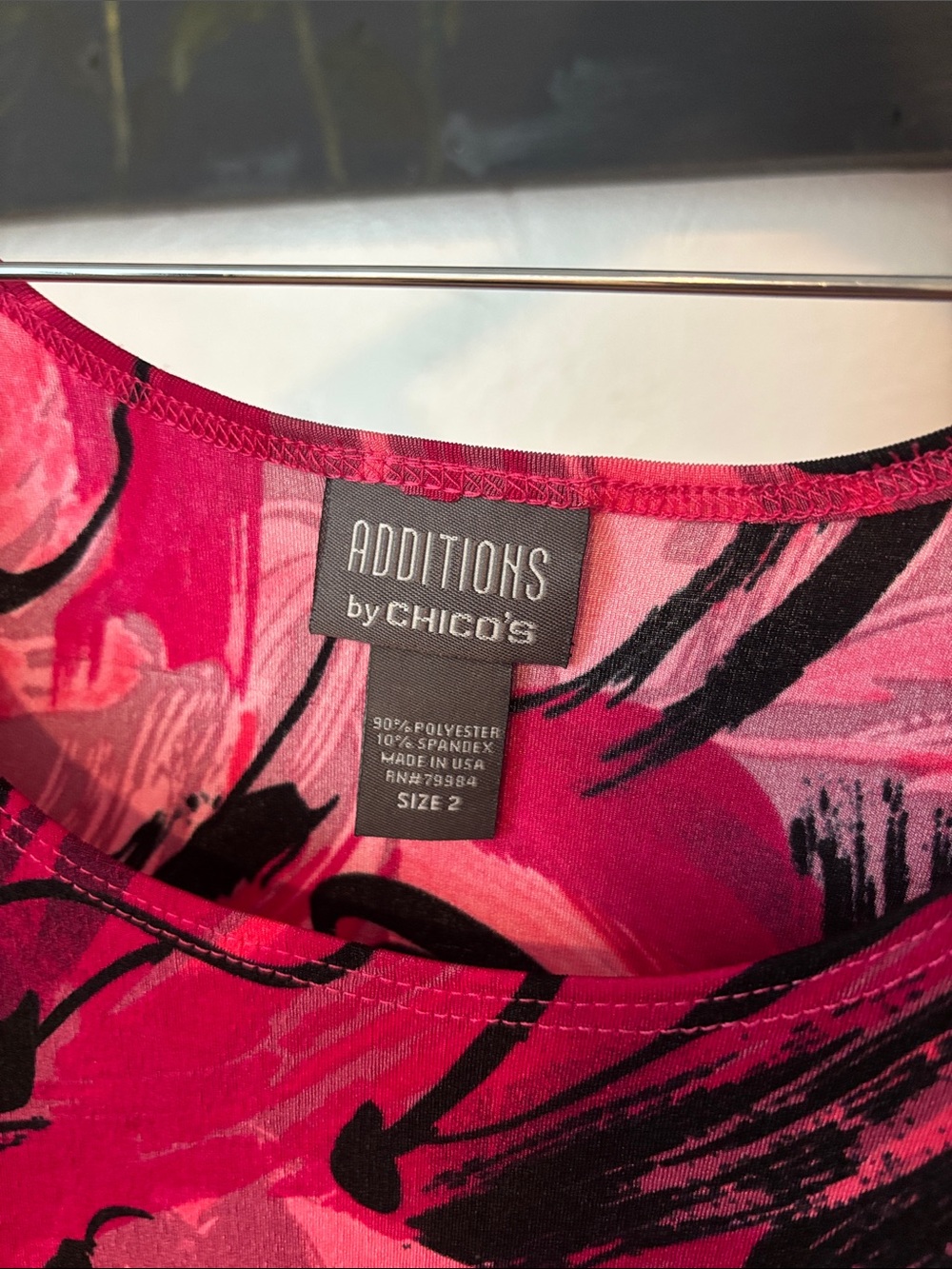 Chico's Hot Pink and Black Floral Scoop Neck Tank - Picture 2 of 6
